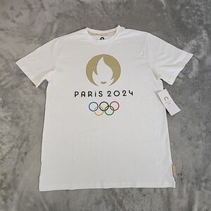 2024 Paris Olympics Shirt Mens Large White Short Sleeve Pullover Sportswear